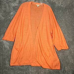 Eileen Fisher Organic Linen Cardigan Womens XL Coral Boho Oversized